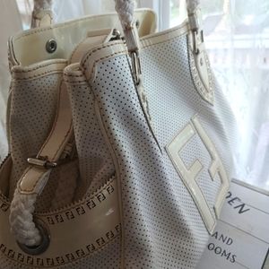Fendi Ivory Perforated Leather Tote with Braided Handles